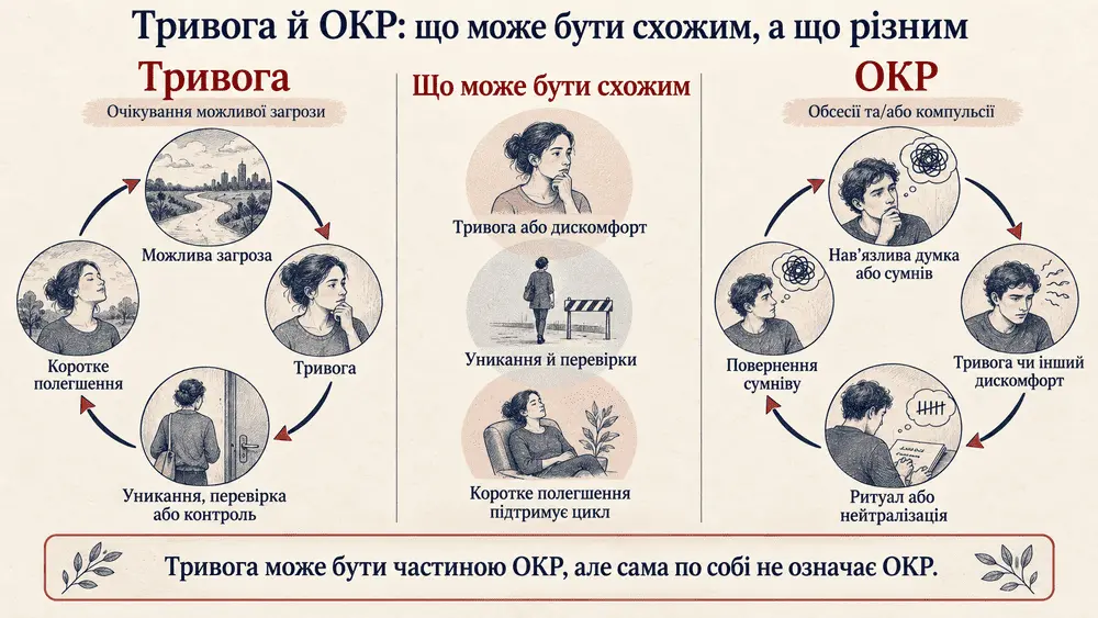 Що схожого і що відмінного є між тривожним розладом та ОКР