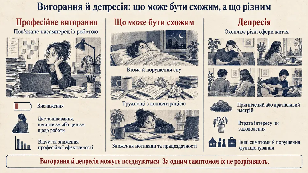 Що схожого між вигоранням та депресією та які їх відмінності