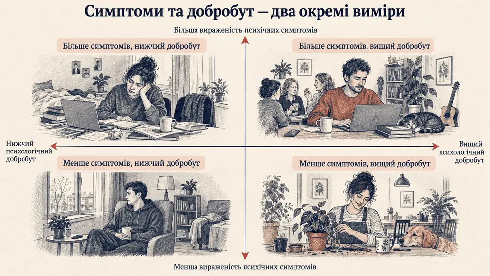Як співвідносяться добробут і наявність симптомів захворювання