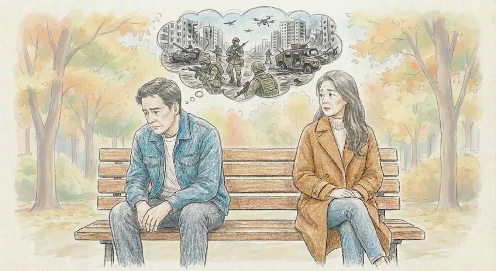 Ілюстрація двох людей поруч як метафора підтримки близької людини з ПТСР