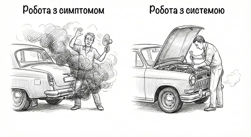 Метафора диму і машини. Техніки самодопомоги  це просто спроби розігнати дим, без ремонту двигуна