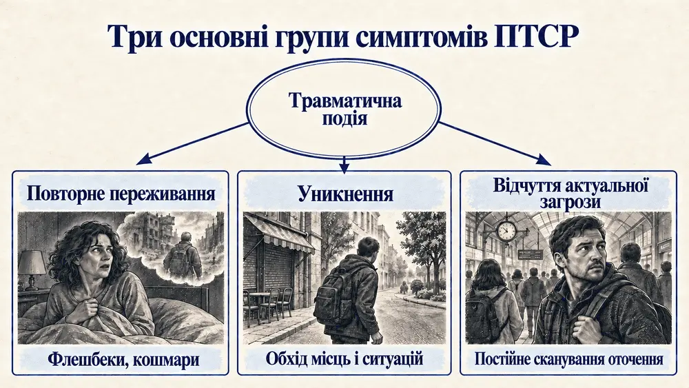 Три основні групи симптомів ПТСР