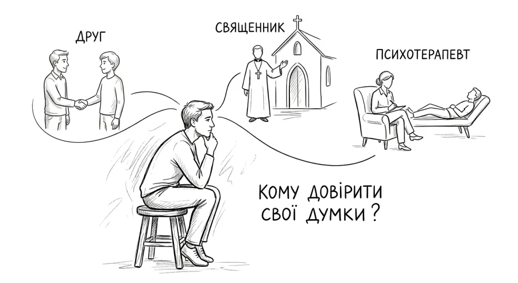 Різні форми підтримки — друг, священник, психотерапевт.