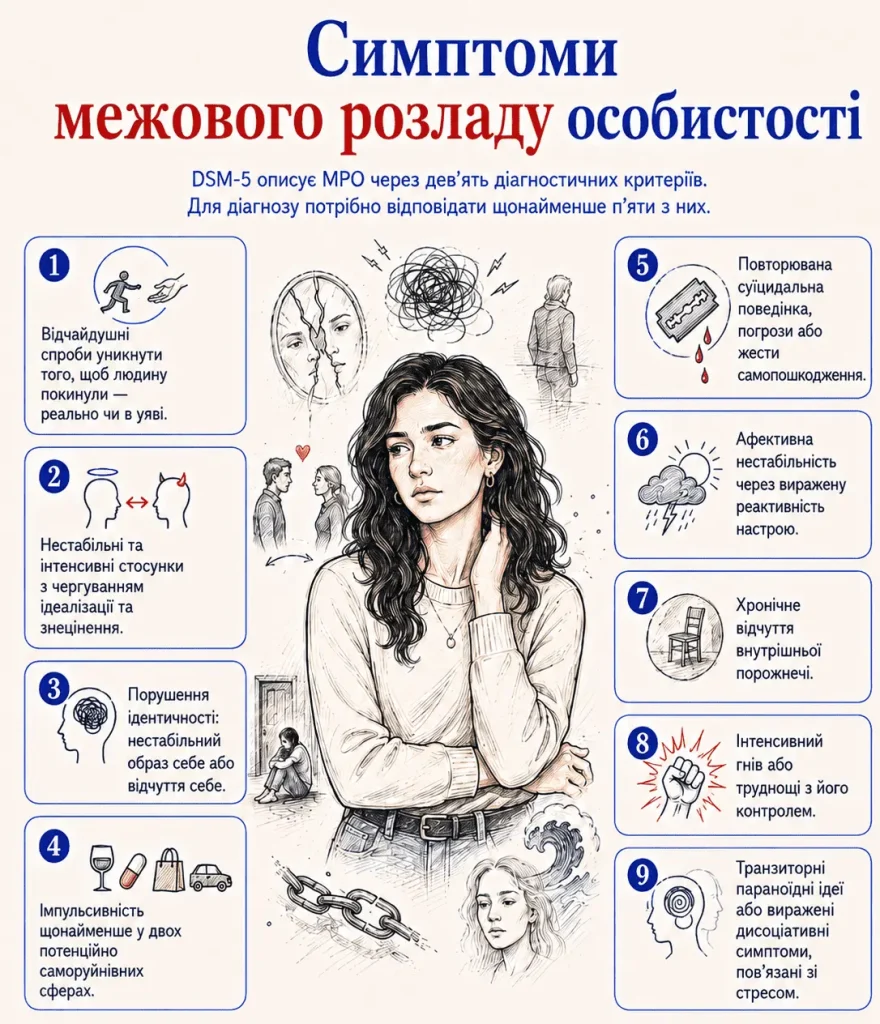 9 критеріїв для діагностики межового розладу особистості