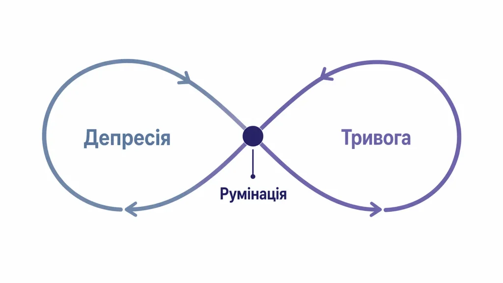 Схема у формі знаку нескінченності: румінація у точці перетину між депресією і тривогою