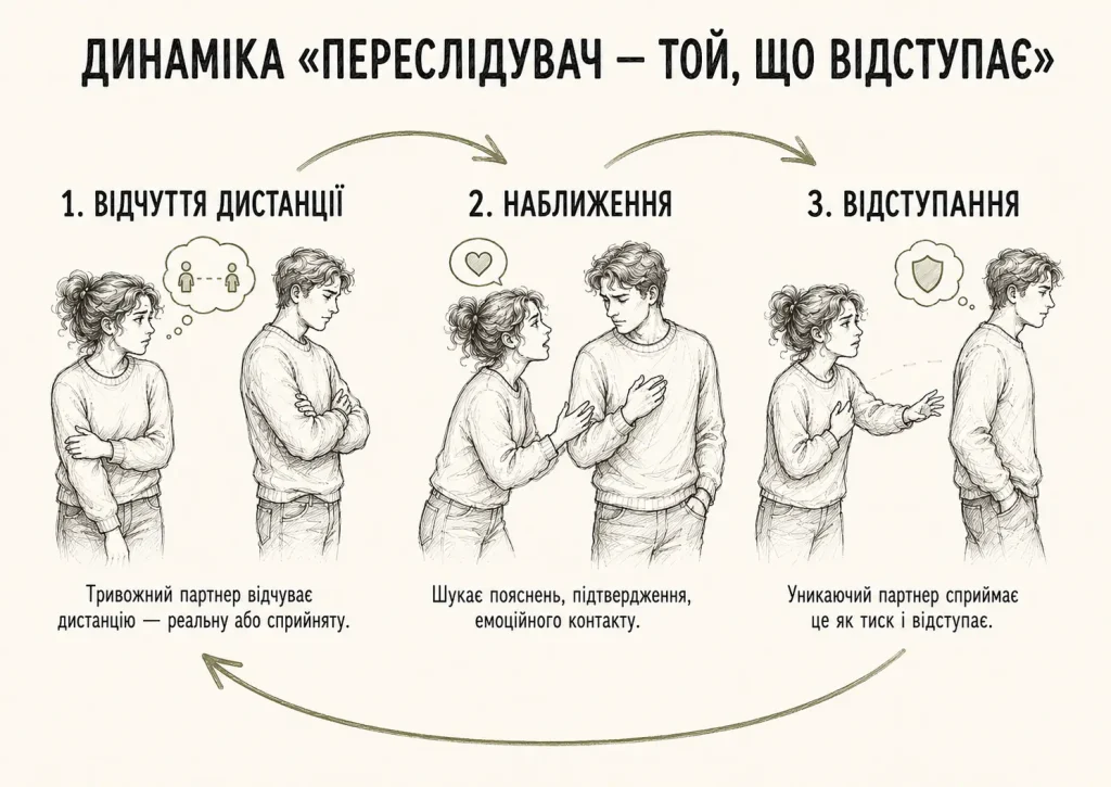 Цикл взаємодії тривожного партнера і уникаючого