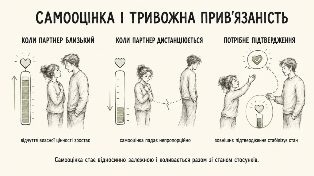 Самооцінка людей із тривожним типом коливається разом зі станом стосунків