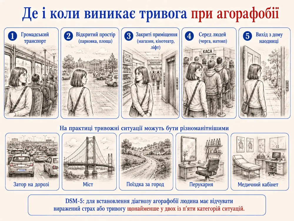 Інфографіка З якими місцями повʼязана агорафобія