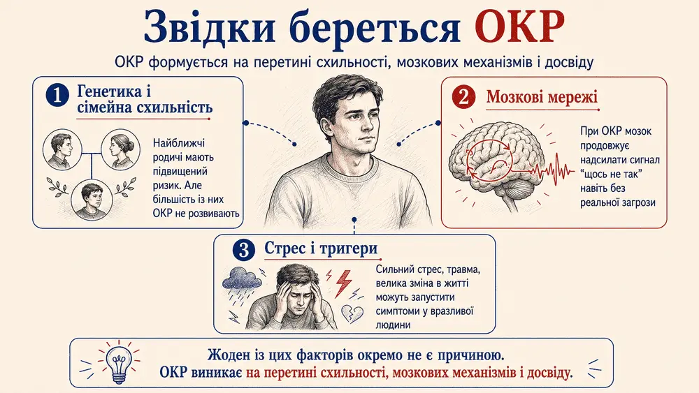 Інфографіка "Причини розвитку обсесивно-компульсивного розладу"