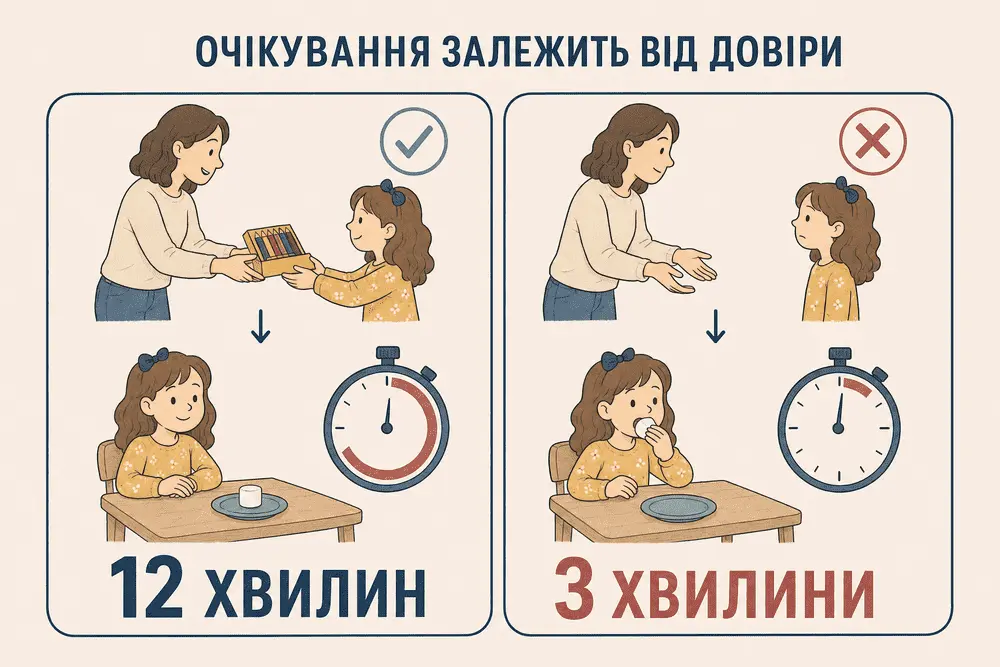 Як впливає довіра на час очікування в експерименті з зефіркою