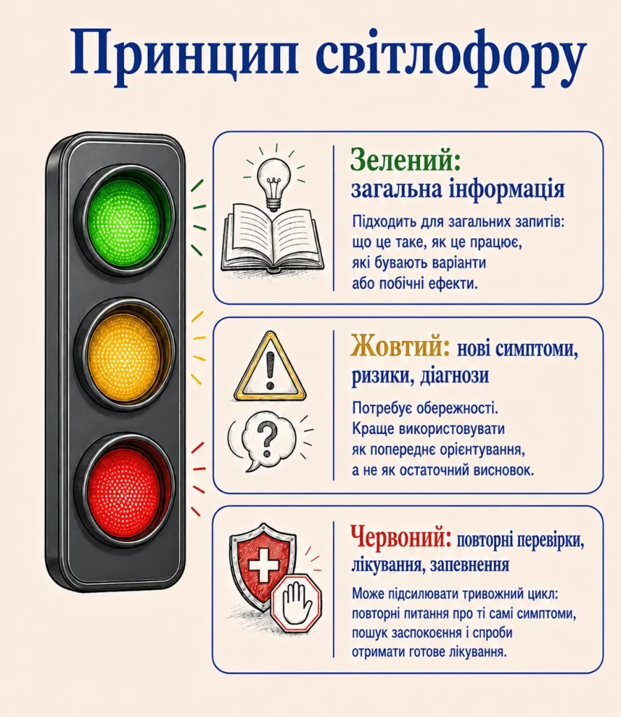 Використання ШІ залежить не лише від самого інструмента, а від типу запиту: для загальної інформації він корисний, а для повторних перевірок і пошуку запевнення може підсилювати тривогу.